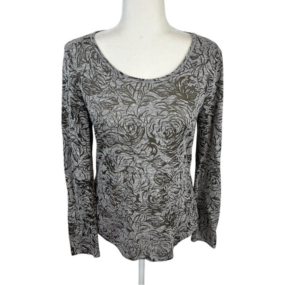 BKE Grey Scoop Neck Long Sleeve Floral Top Size M